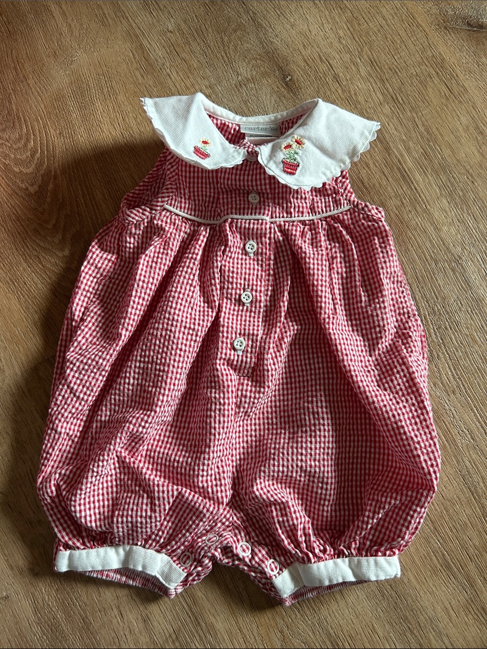 Carter's Red Gingham Baby Romper with White Embroidered Collar